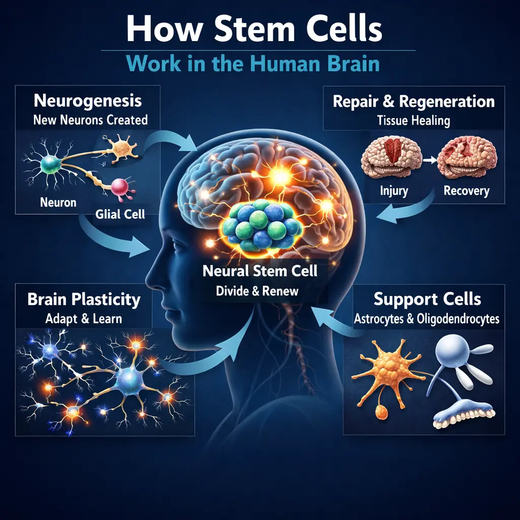 stem cells work in the human brain